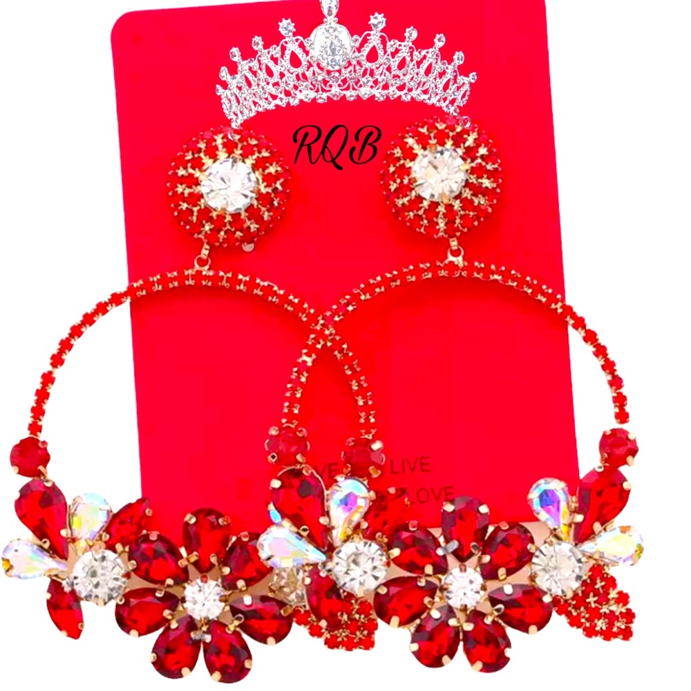 Red and AB Clear Crystal Crystal Hoops pageant